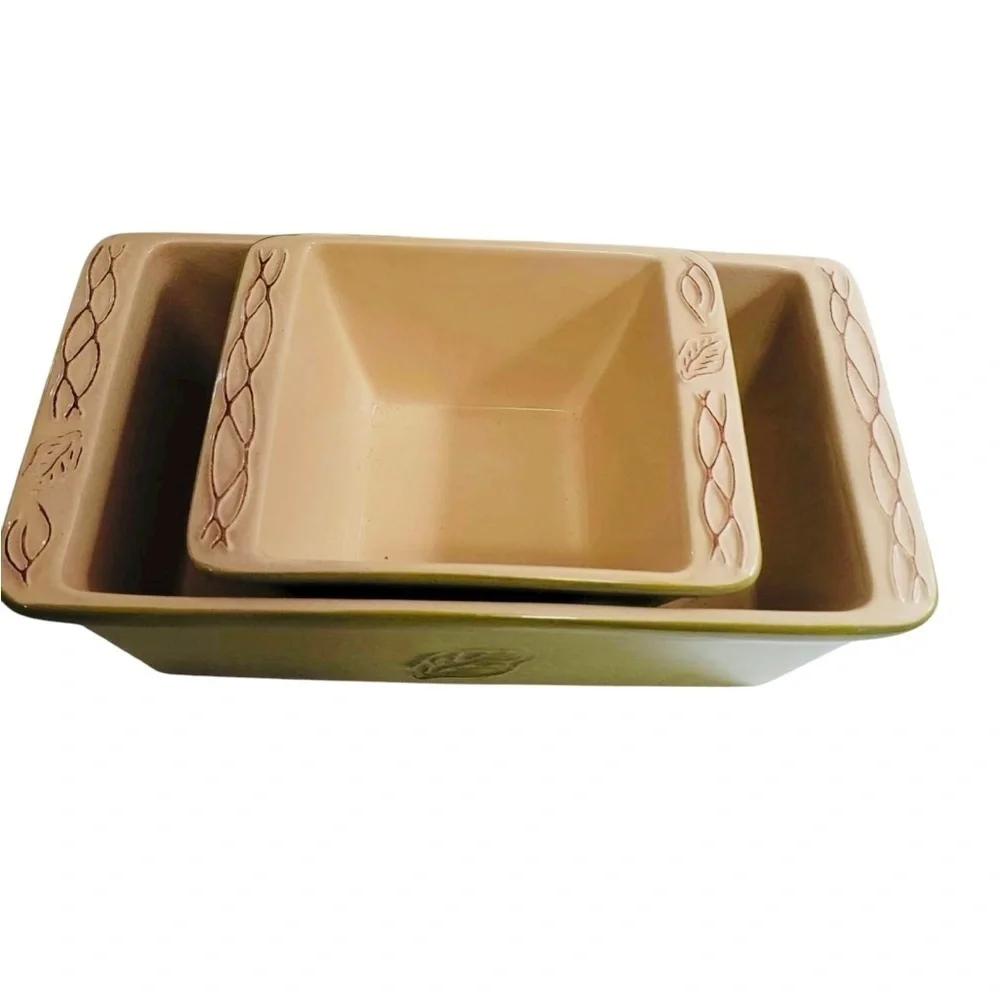Tastefully Simple Host Collection Olive Green Bread Loaf Baking Pans Set of 2
